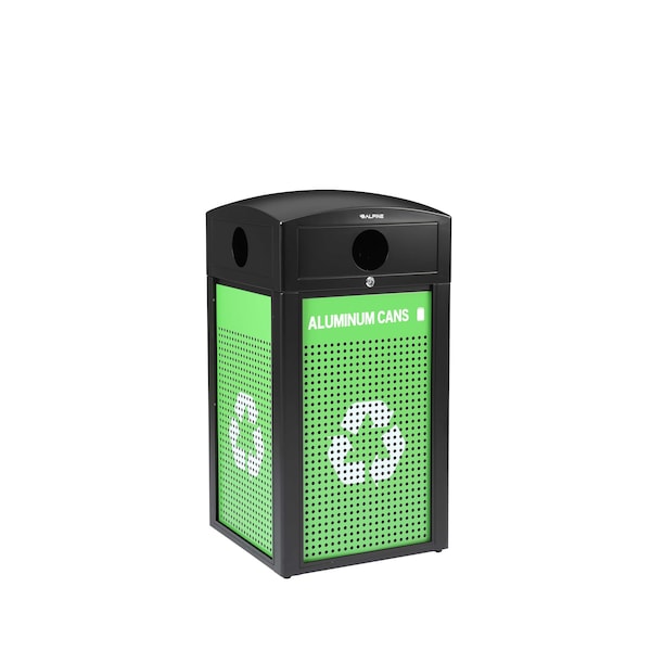 Alpine Industries 40 Gal. Steel Green All-Weather Outdoor Recycling Bin Trash Can with Mixed Circular Dome Lid ALP471-40-GS-C - main
